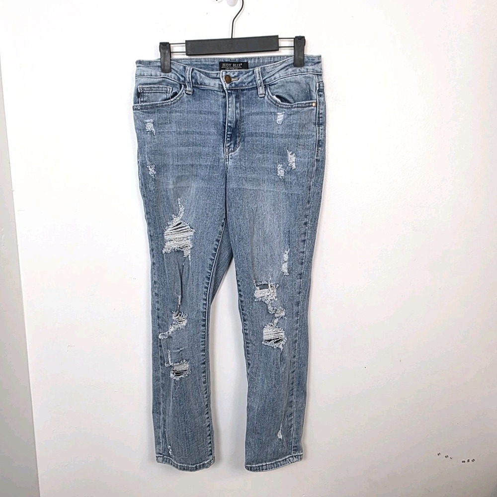 Judy Blue Hi-Waist Destroyed Boyfriend Fit Distressed Light‎ Wash Jeans Size 28 - Picture 2 of 8